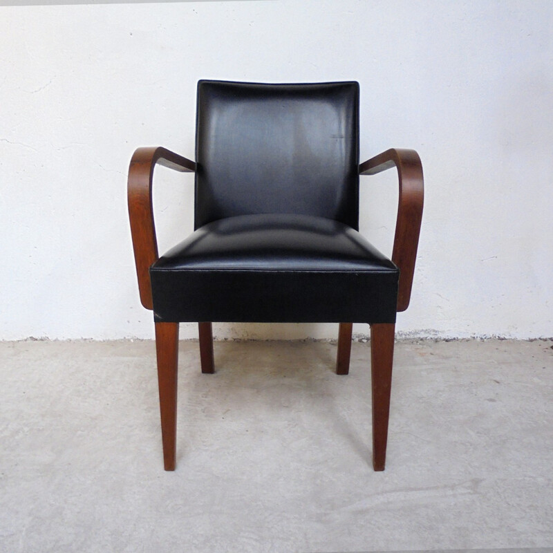 Black leatherette Bridge armchair- 1950s