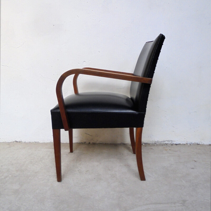 Black leatherette Bridge armchair- 1950s