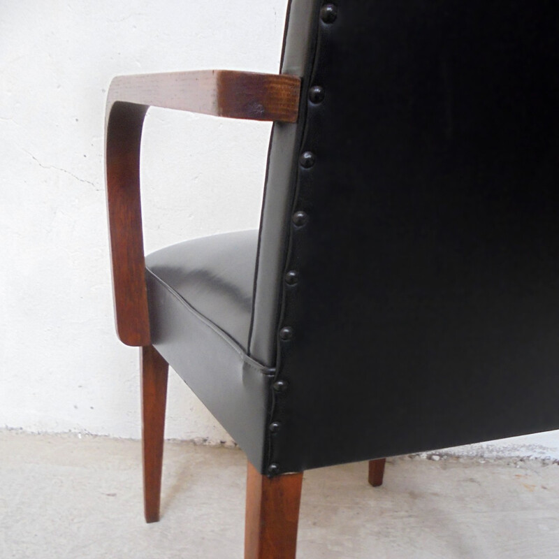 Black leatherette Bridge armchair- 1950s