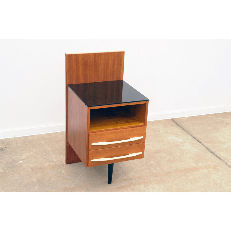 Vintage mahogany and beech bedside table by Mojmír Požár, Czechoslovakia 1960