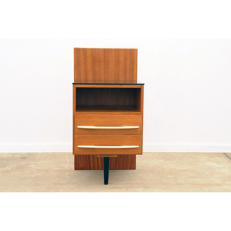 Vintage mahogany and beech bedside table by Mojmír Požár, Czechoslovakia 1960