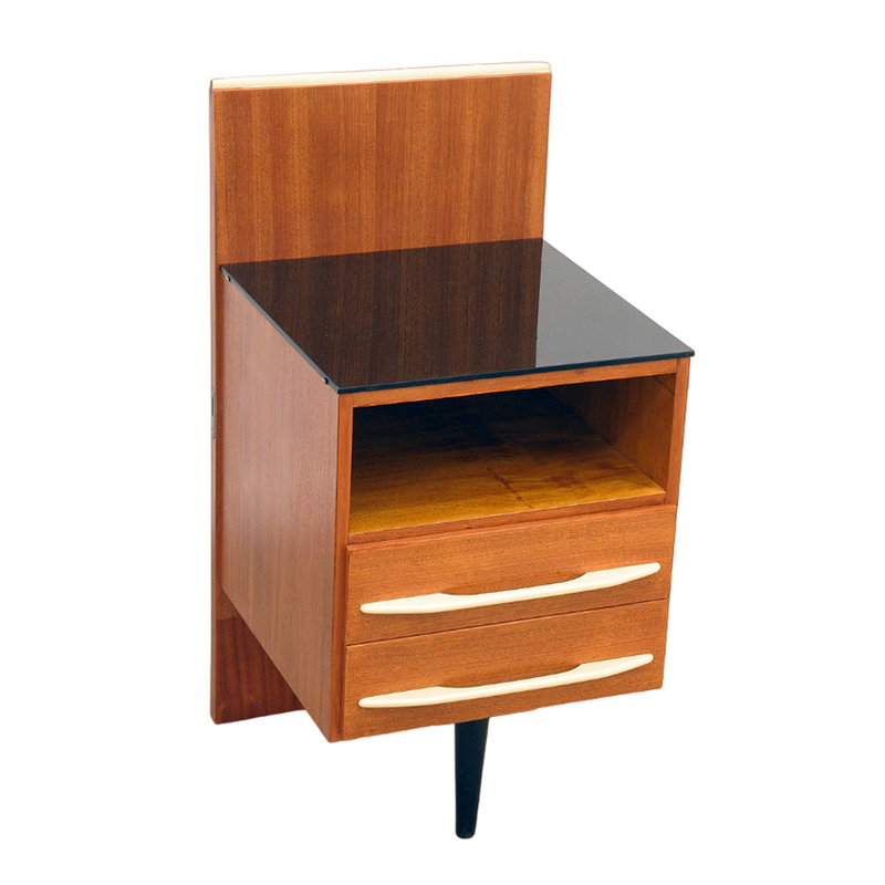 Vintage mahogany and beech bedside table by Mojmír Požár, Czechoslovakia 1960