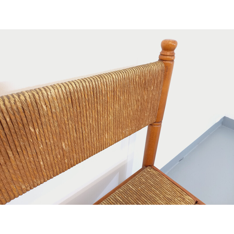 Vintage bench in beech and straw, 1960