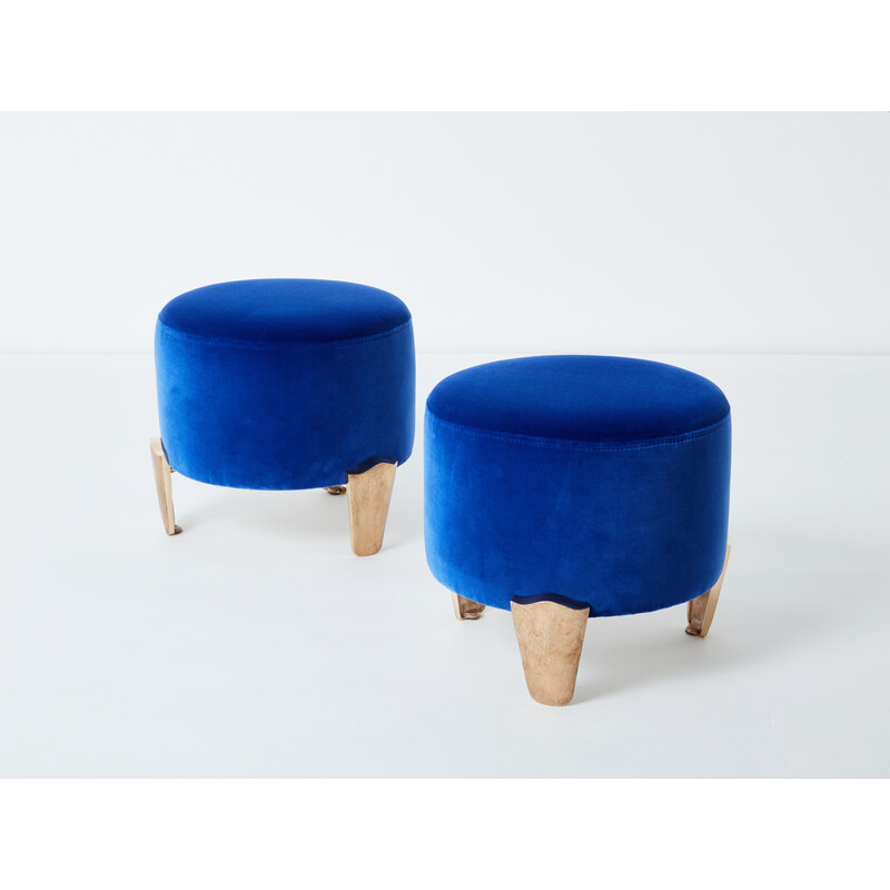 Pair of vintage Koala wood and bronze poufs by Elizabeth Garouste and Mattia Bonetti for Bgh, 1995