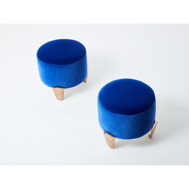 Pair of vintage Koala wood and bronze poufs by Elizabeth Garouste and Mattia Bonetti for Bgh, 1995