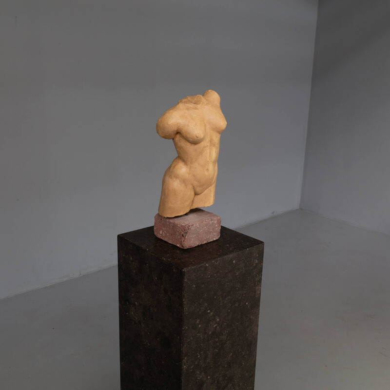 Sculpture de torse humain vintage en pierre, 1990