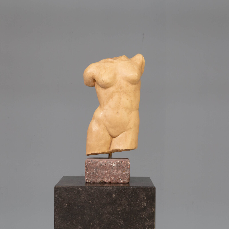 Sculpture de torse humain vintage en pierre, 1990