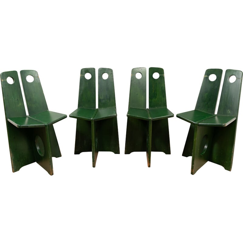 Conjunto de 4 cadeiras vintage em madeira de pinho de Gilbert Marklund para Furusnickarn AB
