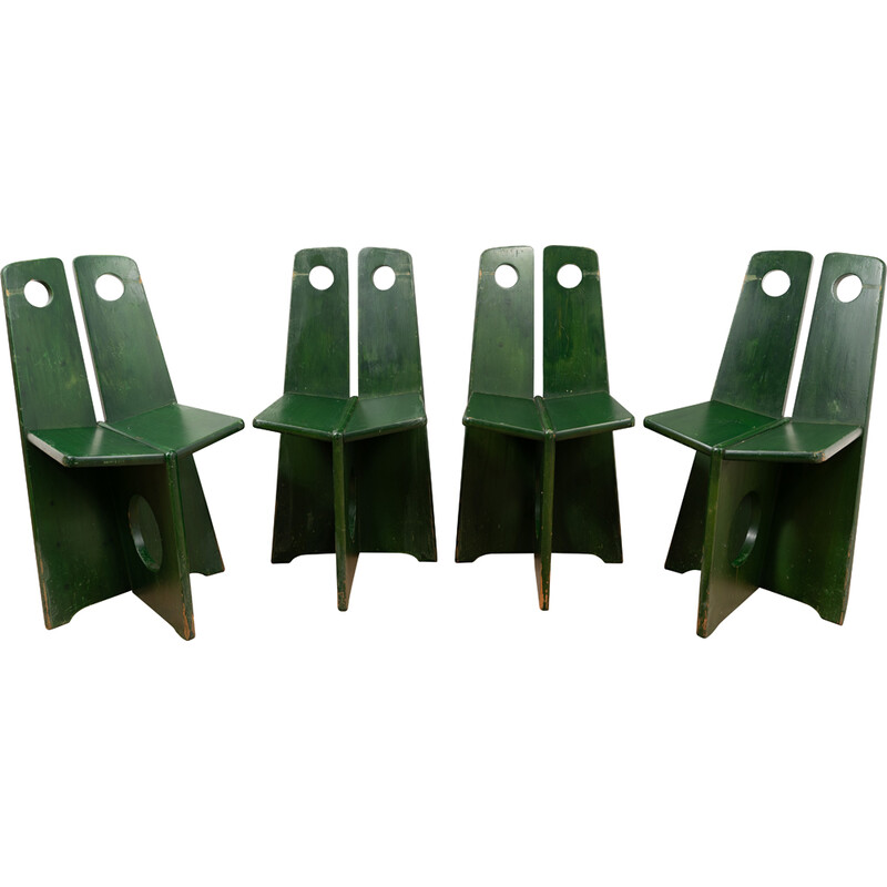Set of 4 vintage pinewood chairs by Gilbert Marklund for Furusnickarn AB