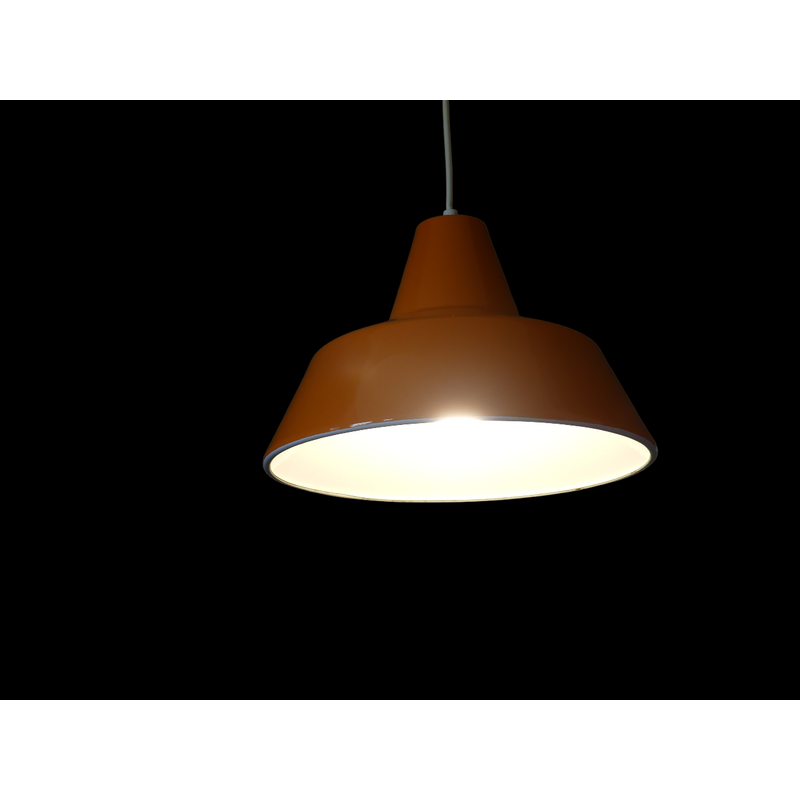 Vintage pendant lamp in orange enameled metal by Louis Poulsen, 1970