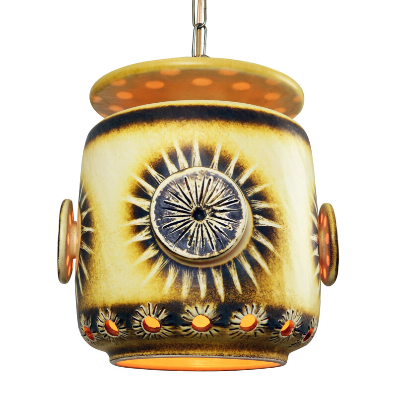 Yellow star decor ceramic pendant lamp - 1960s