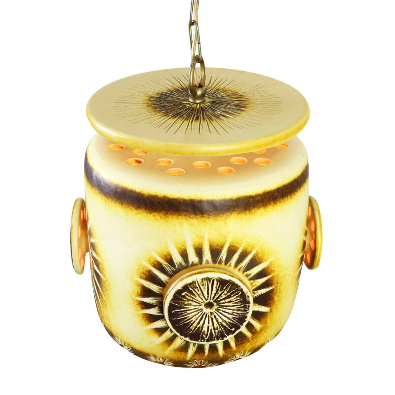 Yellow star decor ceramic pendant lamp - 1960s