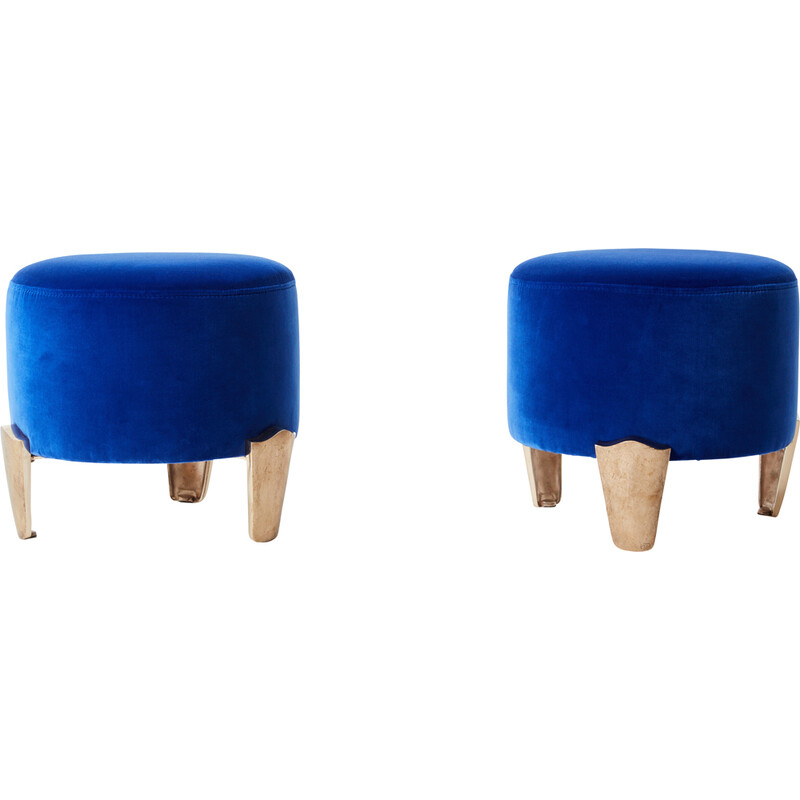 Pair of vintage Koala wood and bronze poufs by Elizabeth Garouste and Mattia Bonetti for Bgh, 1995