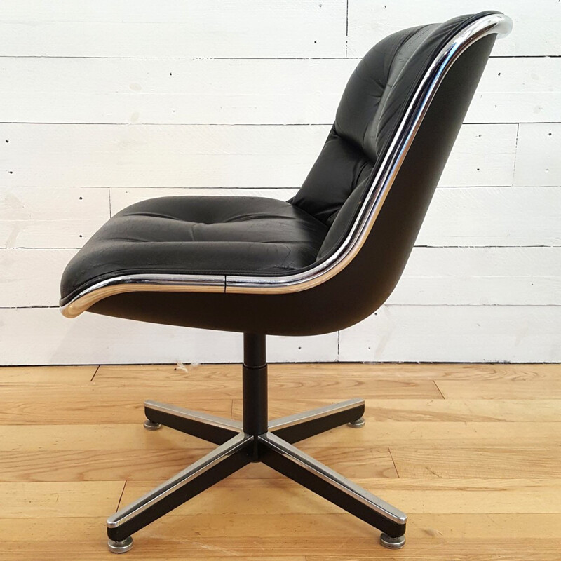 Black leather armchair by Charles Pollock for Knoll Interntional - 1970s