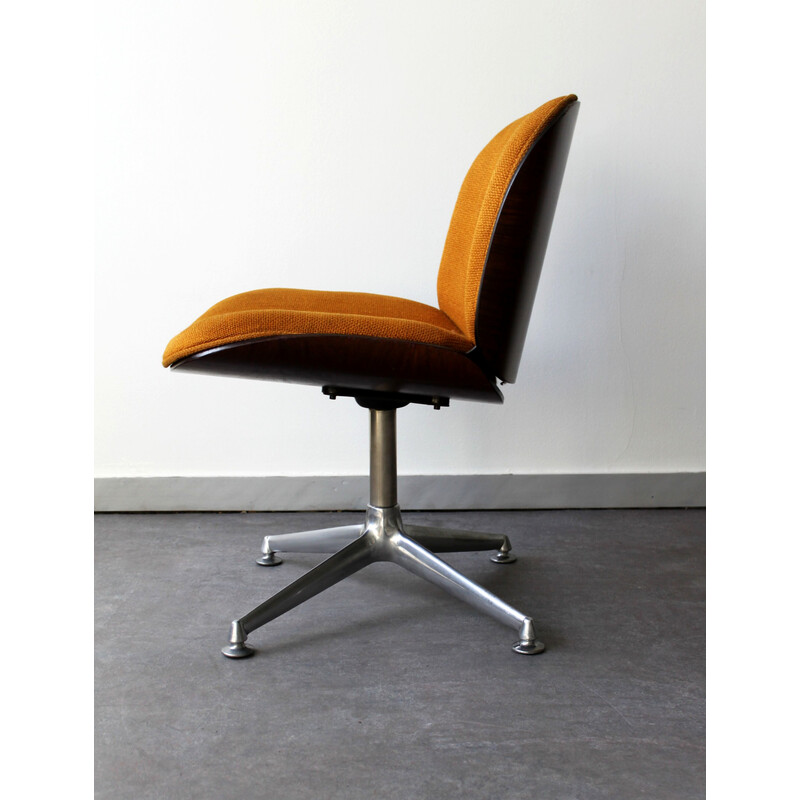 Vintage swivel desk chair in wool and rosewood by Ico Parisi for Mim, Italy 1958