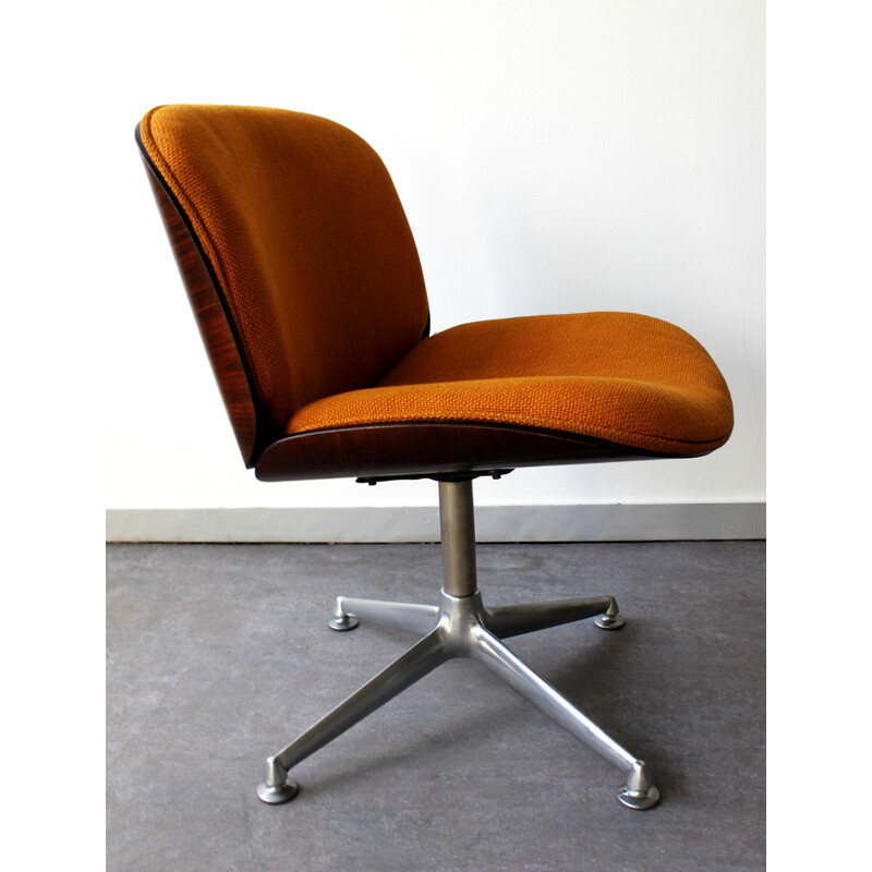 Vintage swivel desk chair in wool and rosewood by Ico Parisi for Mim, Italy 1958