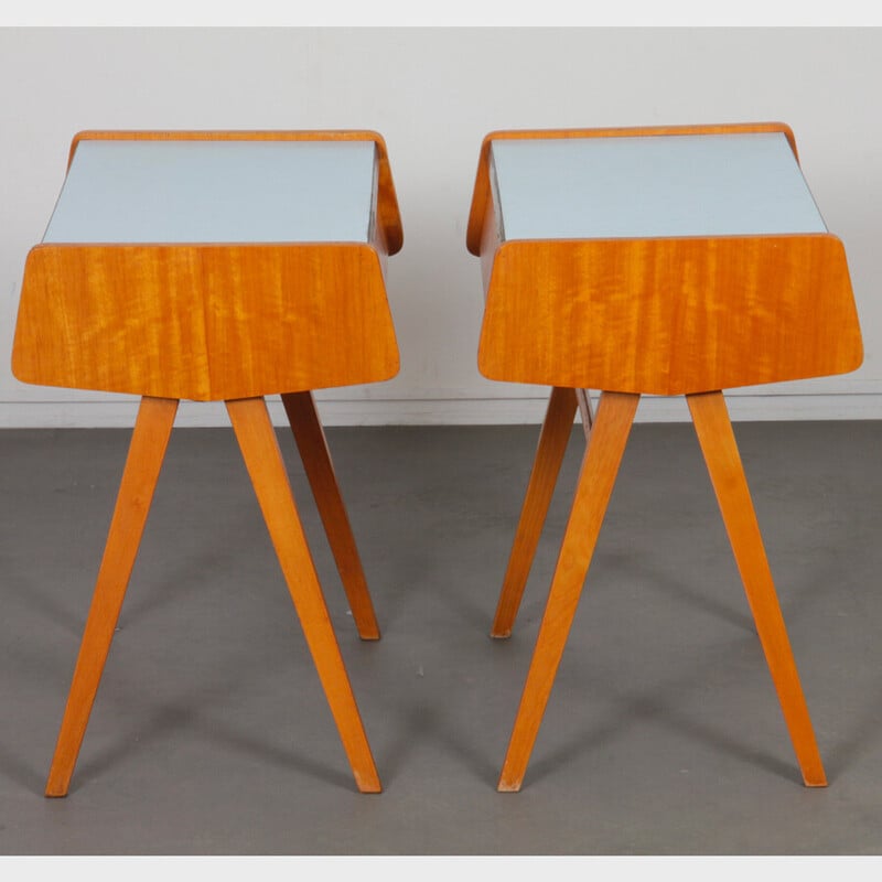 Paire de tables de chevet vintage en bois et formica, Tchécoslovaquie 1970