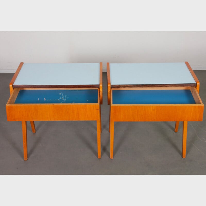 Pair of vintage bedside tables in wood and formica, Czechoslovakia 1970