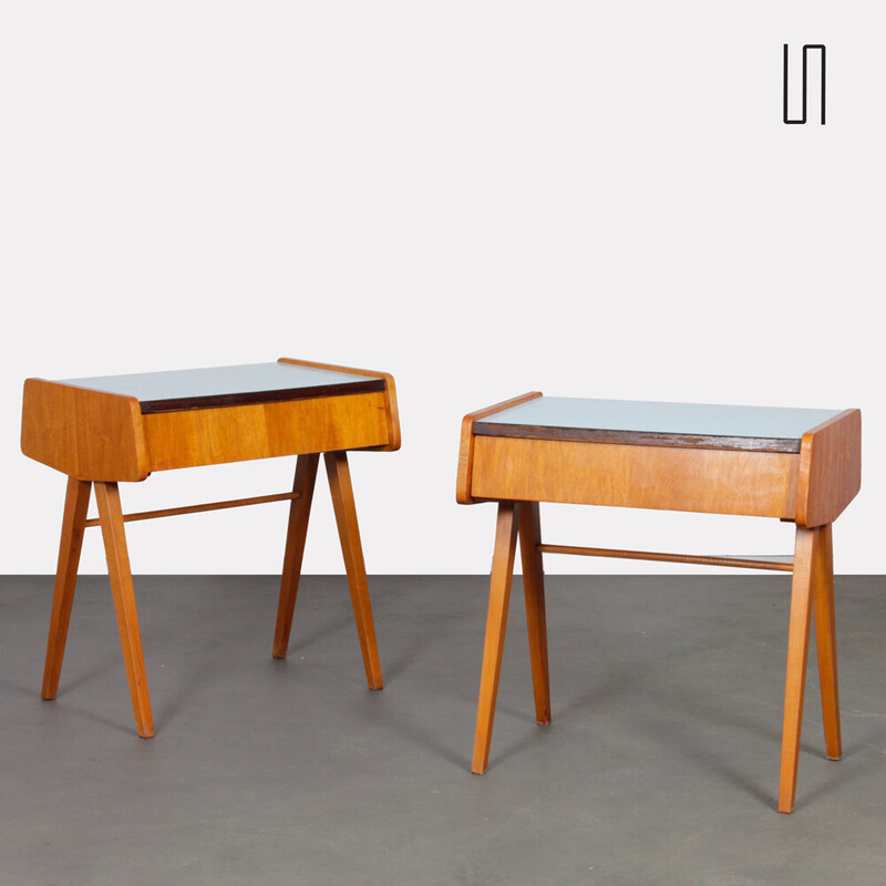 Pair of vintage bedside tables in wood and formica, Czechoslovakia 1970