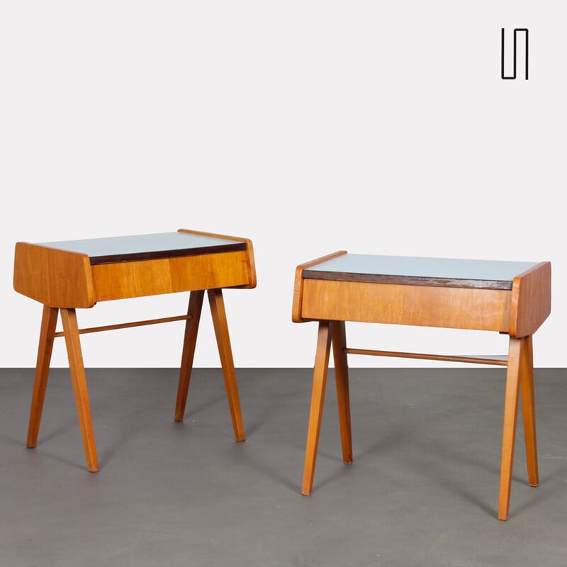 Paire de tables de chevet vintage en bois et formica, Tchécoslovaquie 1970