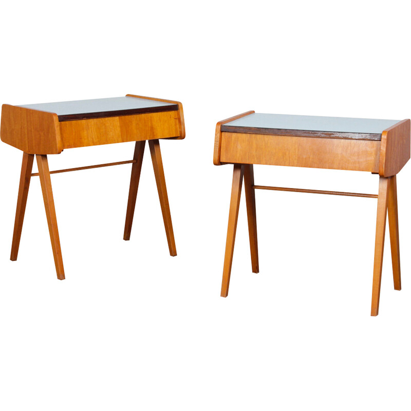 Pair of vintage bedside tables in wood and formica, Czechoslovakia 1970