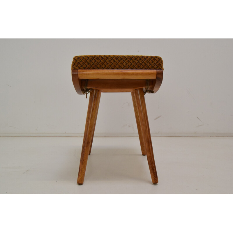 Vintage fabric and wood stool or pouffe, Czechoslovakia 1970