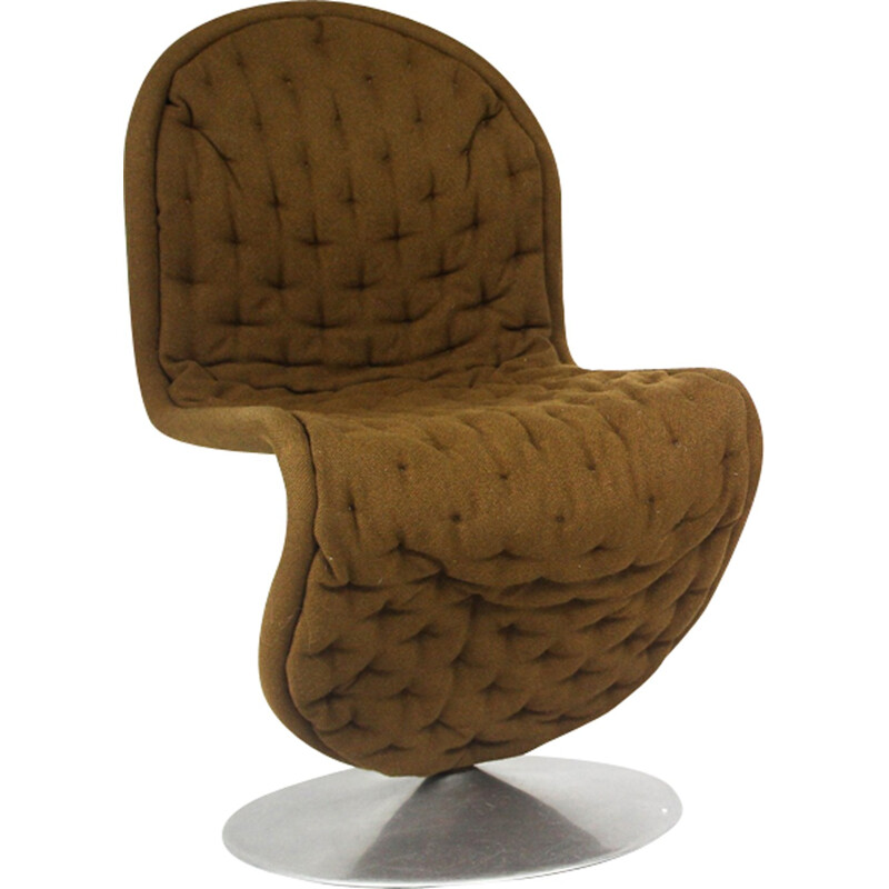 Pair of brown chairs in wool and metal model 123 by Verner Panton for Fritz Hansen - 1960s