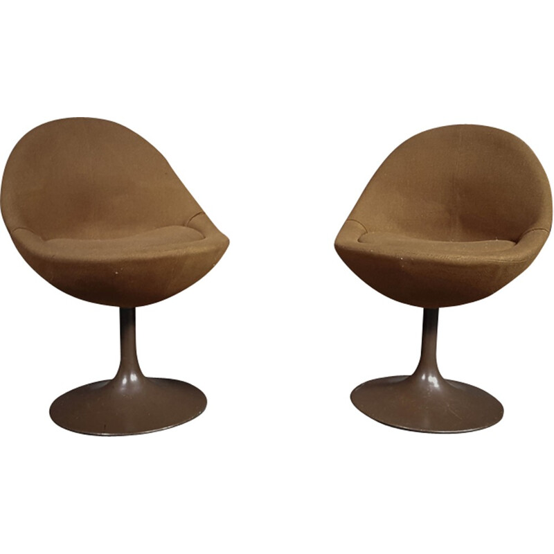 Paar bruine Scandinavische stoelen in wol en metaal van B. Johanson - 1960