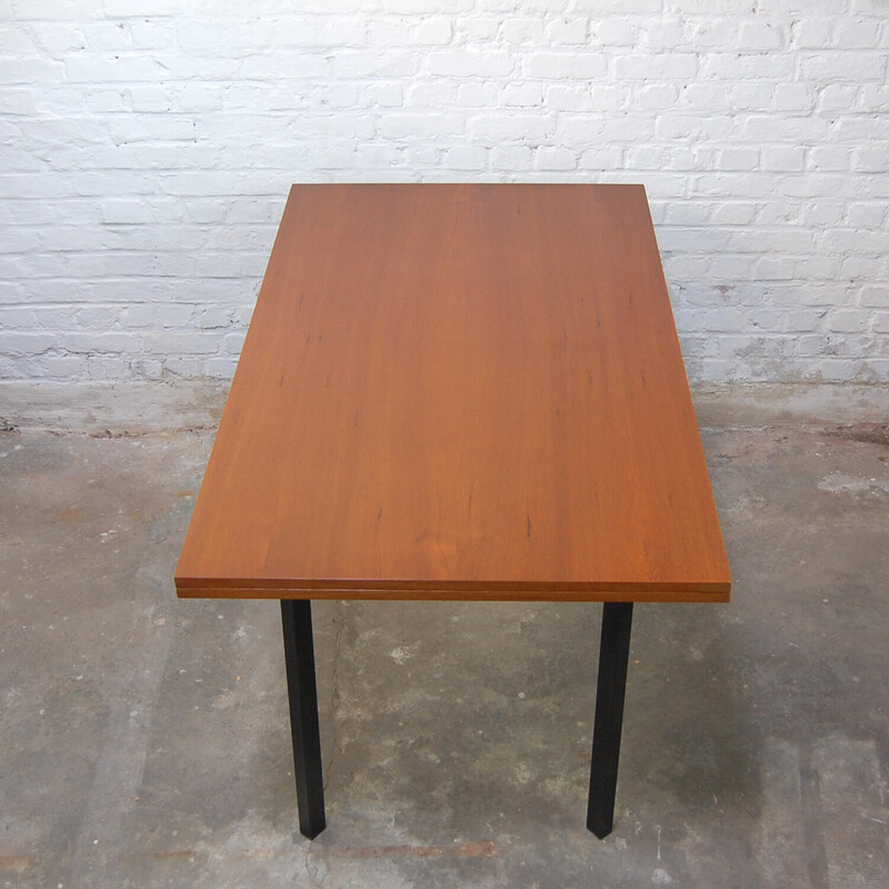 Table à repas vintage "Robert" en bois massif et métal par Pierre Guariche pour Meurop, 1960