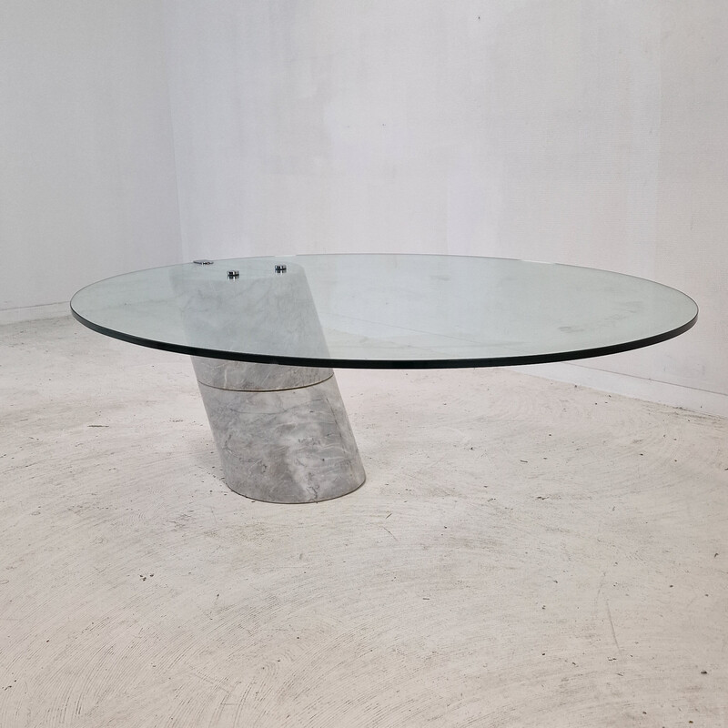 Vintage K1000 glass and marble coffee table by Ronald Schmitt for Carrara Team Form AG, 1975