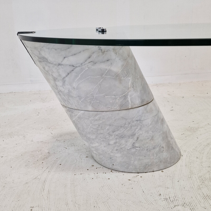 Table basse vintage en verre et marbre K1000 par Ronald Schmitt pour Carrara Team Form AG, 1975