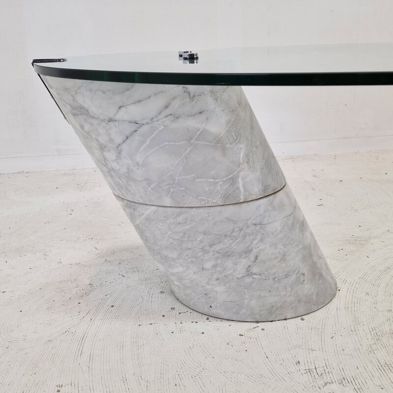 Vintage K1000 glass and marble coffee table by Ronald Schmitt for Carrara Team Form AG, 1975