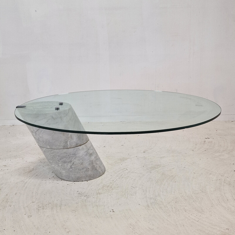 Vintage K1000 glass and marble coffee table by Ronald Schmitt for Carrara Team Form AG, 1975