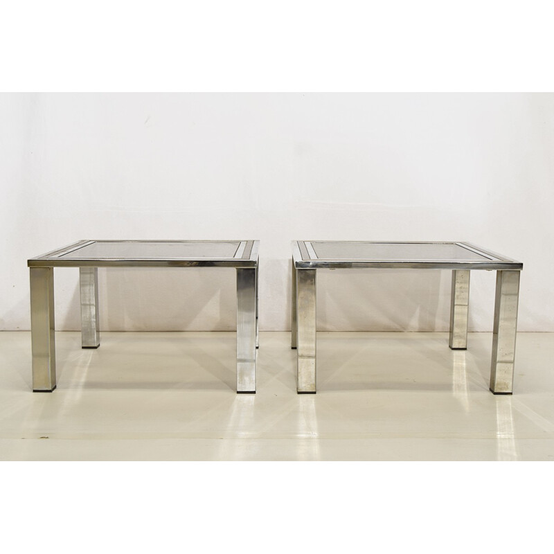 Paire de tables d'appoint en laiton et chrome - 1970