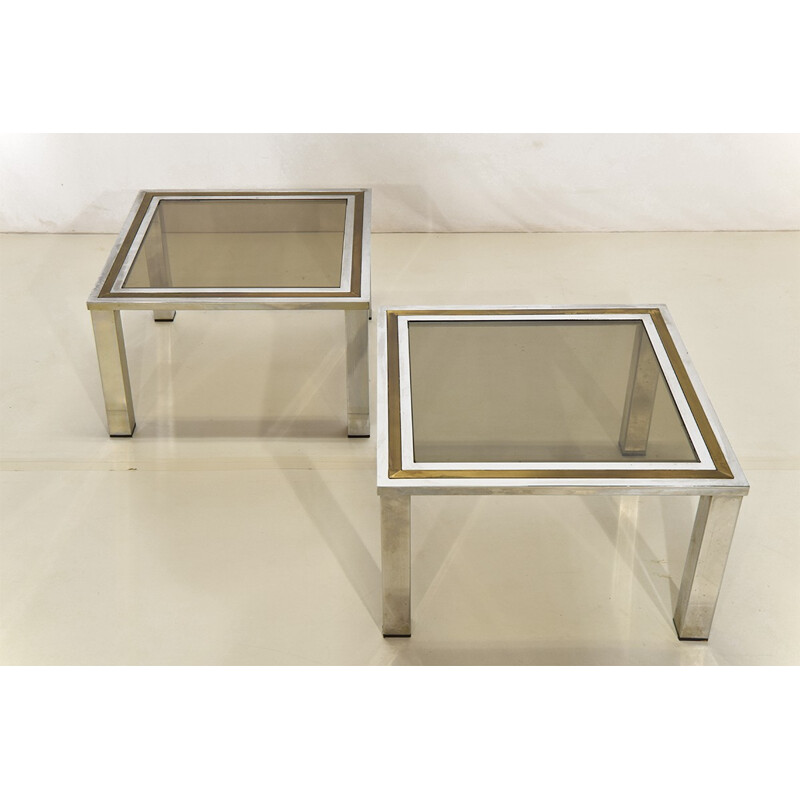 Pair of brass and chrome side tables - 1970s