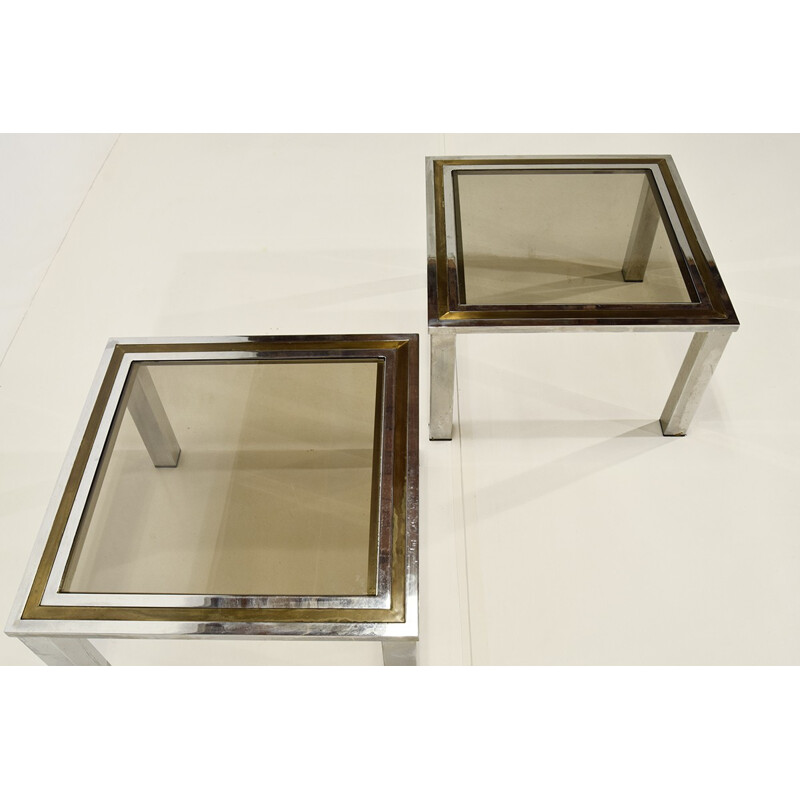 Pair of brass and chrome side tables - 1970s