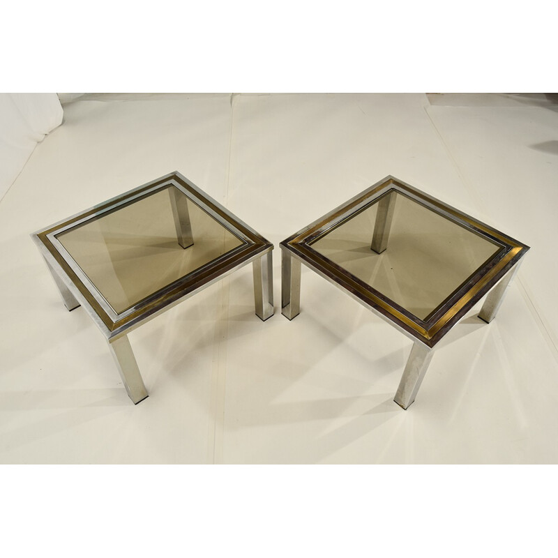 Pair of brass and chrome side tables - 1970s