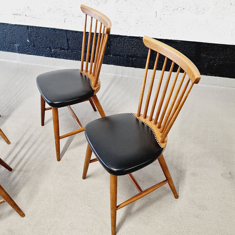 Set of 6 vintage wood and vinyl chairs, 1960
