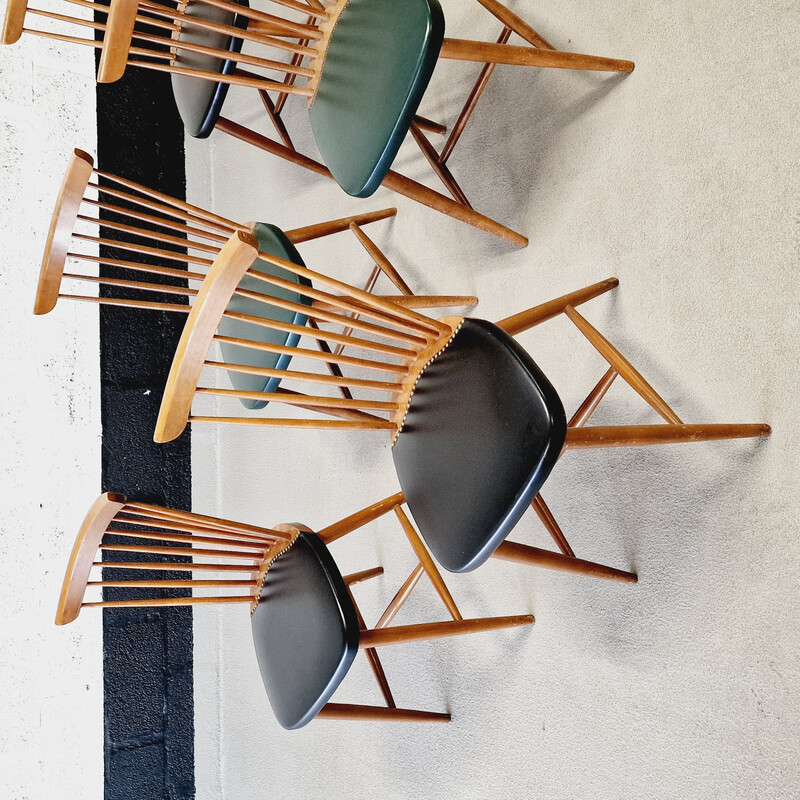 Set of 6 vintage wood and vinyl chairs, 1960