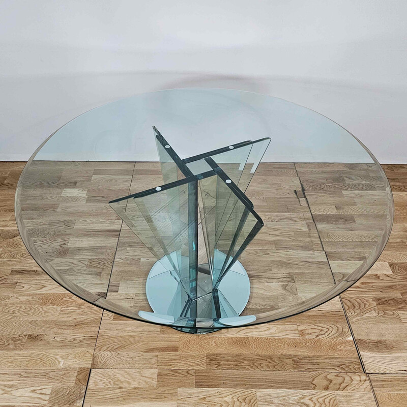 Mesa vintage "Vaso" en cristal y cromo de Pierangelo Gallotti para Gallotti y Radice, 1980