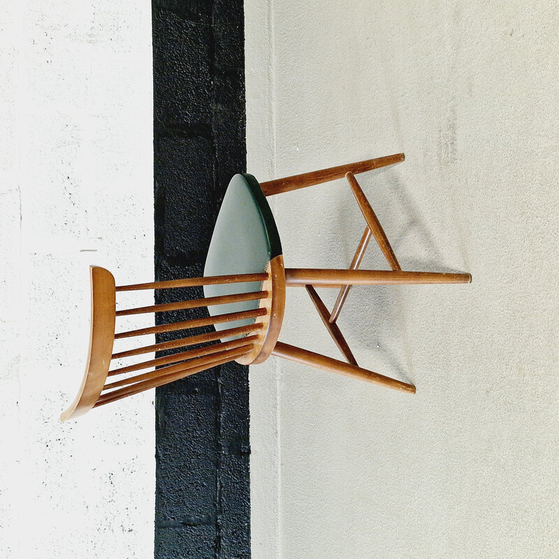 Lot de 6 chaises vintage en bois et vinyle, 1960