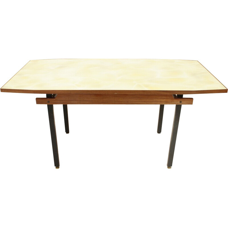 Table de salle à manger jaune en métal et en verre - 1960