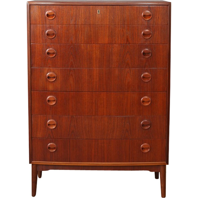 Chest of drawers in teak with 7 drawers and round handles - 1960s
