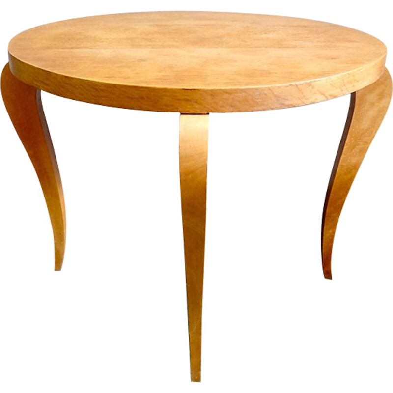 Table basse ronde en bois clair - 1960