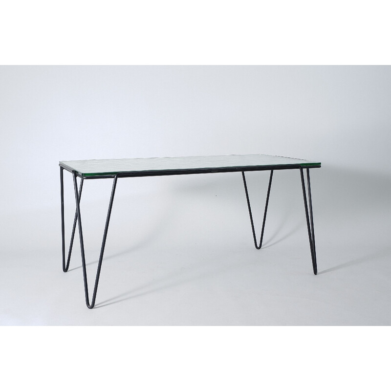 Table basse vintage en métal et verre par Arnold Bueno de Mesquita, 1950