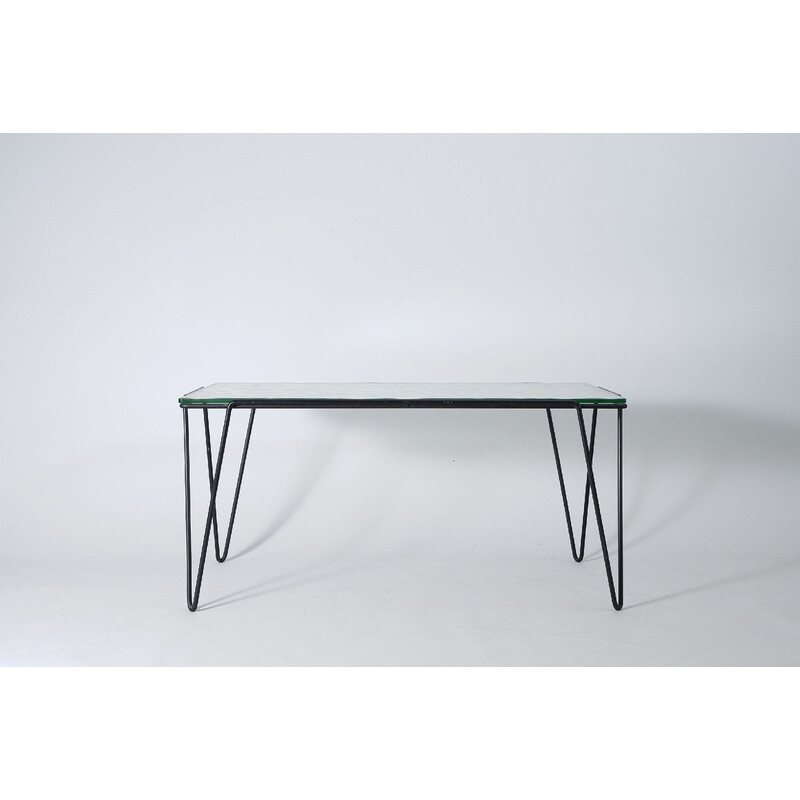 Table basse vintage en métal et verre par Arnold Bueno de Mesquita, 1950