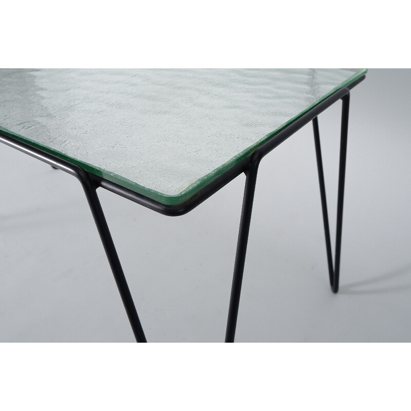 Table basse vintage en métal et verre par Arnold Bueno de Mesquita, 1950