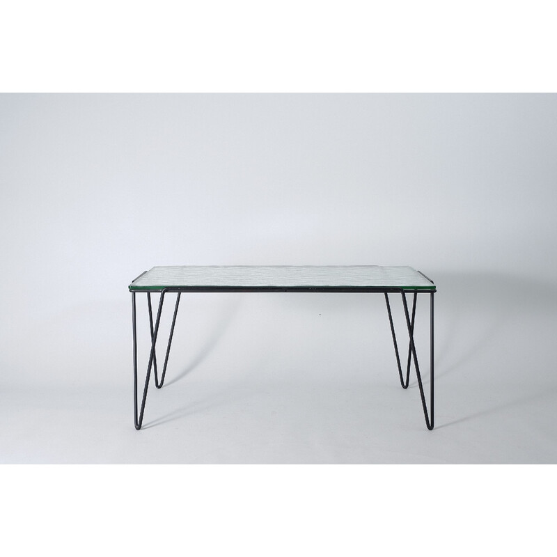 Table basse vintage en métal et verre par Arnold Bueno de Mesquita, 1950