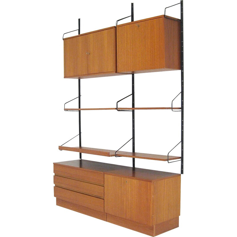 Teak and metal modular shelving unit - 1950s