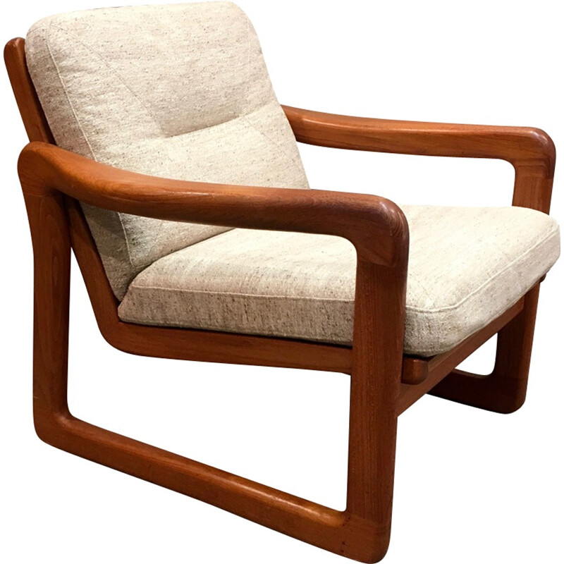 Beige scandinavian armchair in teak - 1950s
